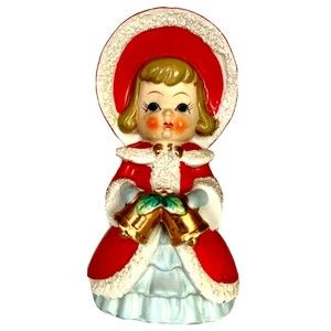 Vintage Thames Japan Christmas Shopper Girl Figurine Holding Bells